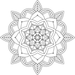 Easy Mandala coloring book simple and basic for beginners, seniors and children. Set of Mehndi flower pattern for Henna drawing and tattoo. Decoration in ethnic oriental, Indian style.