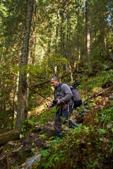 Professional nature photographer hiking