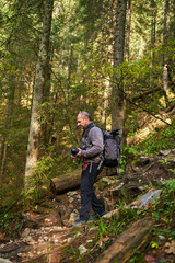 Professional nature photographer hiking