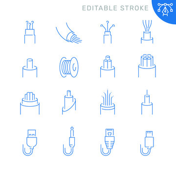 Optical fiber related icons. Editable stroke. Thin vector icon set