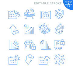 Coronavirus related icons. Editable stroke. Thin vector icon set