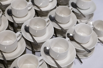 catering, many small white cups with spoons