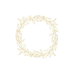 Watercolor olive wreath with gold glitter branches. Gold Foil Frame for wedding, invitations, greetings,  fashion.  Hand painted herbal