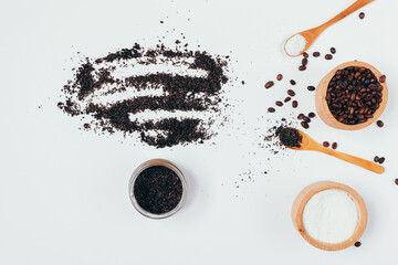 Flat lay jar homemade coffee body scrub