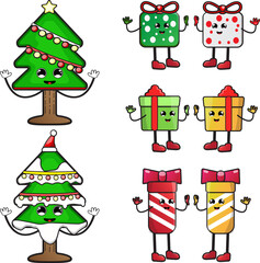 Illustration vector graphic cartoon character of Chrismas tree ang gift .