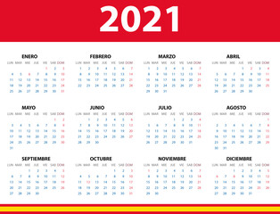 Calendario 2021 en español con las fiestas de España - obrazy, fototapety, plakaty