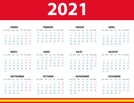Calendario 2021 en español con las fiestas de España