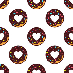 Vector image. Funny pattern of chocolate donuts. Image to decorate.