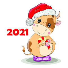 New Year Cute Cow 2021 Celebration