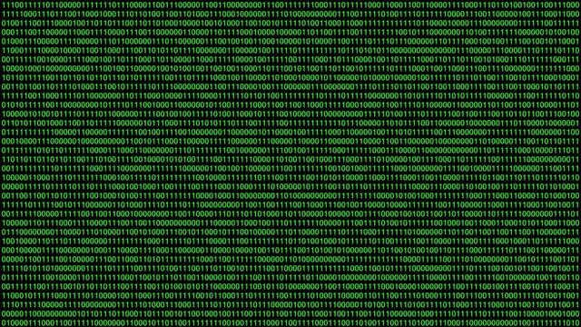 Green binary code matrix on black background. Futuristic background with green digital data code