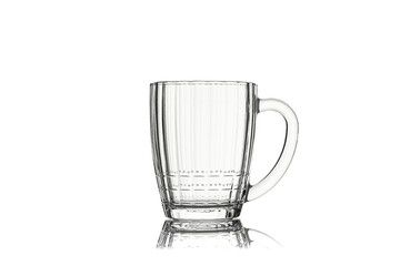 Empty glass beer mug isolated on white background with reflection