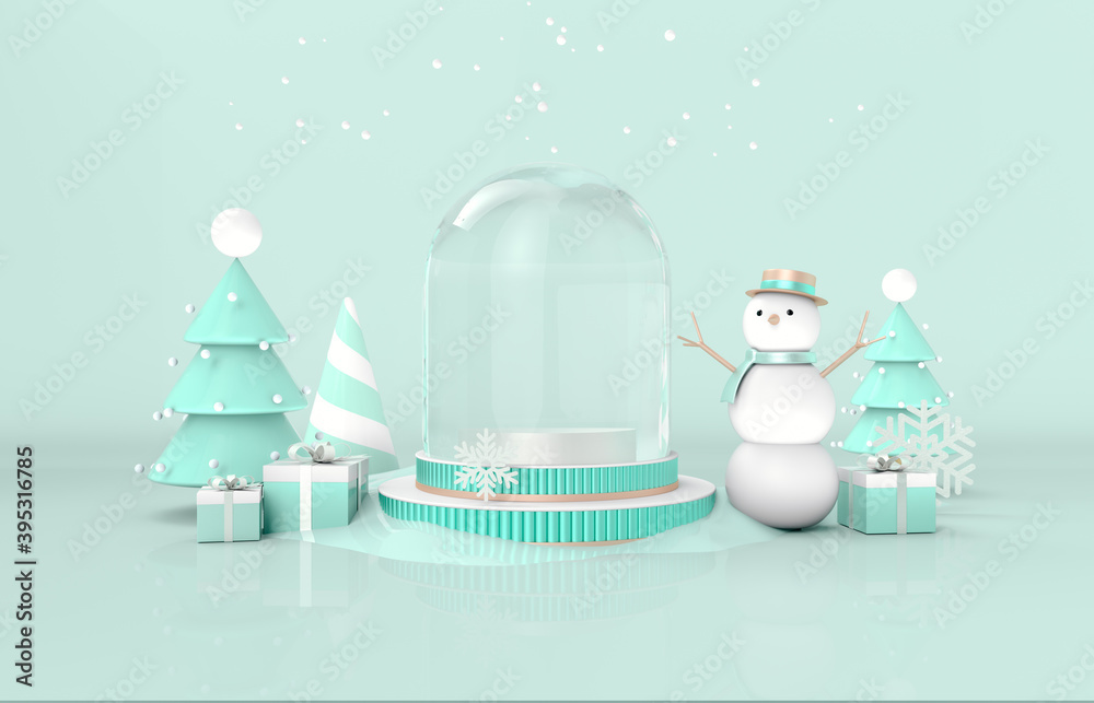 Poster christmas podium backdrop for product display. 3d render.