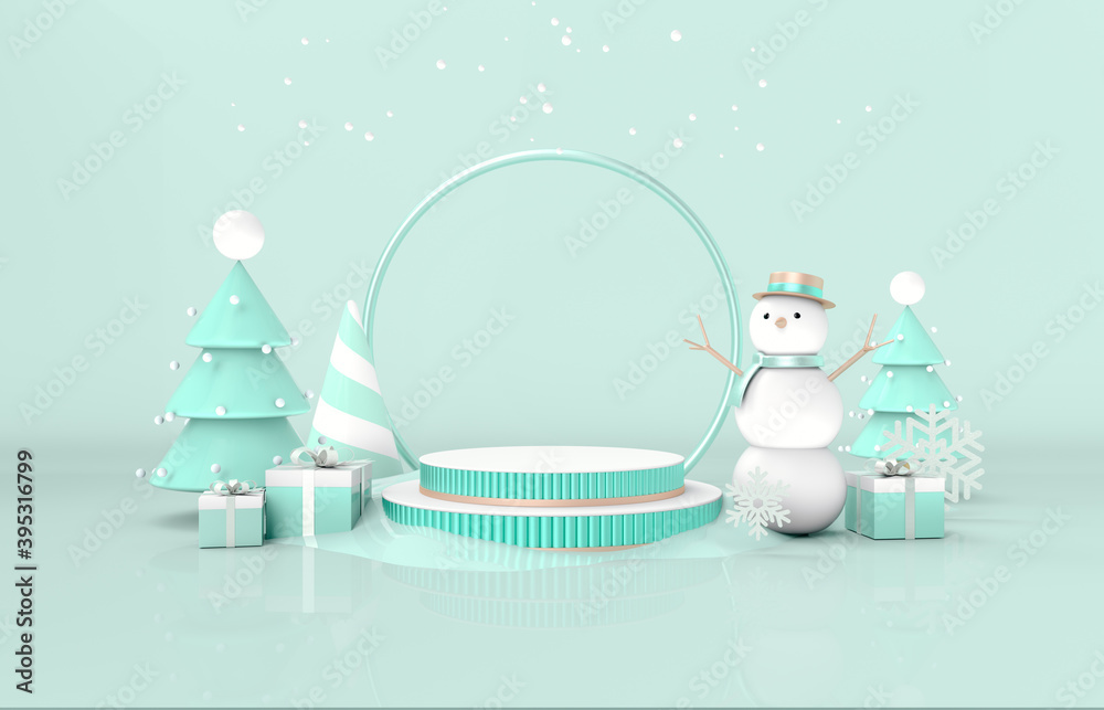 Aufkleber christmas podium backdrop for product display. 3d render.