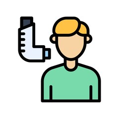 sickness and disease related patient or boy with inhaler vectors with editable stroke,