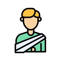 sickness and disease related patient or boy strips on hand injury vectors with editable stroke,