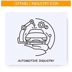 Automotive industry line icon.Mechanical engineering. Vehicle manufacturing. Production machinery technology. Contemporary production branches concept. Isolated vector illustration. Editable stroke 