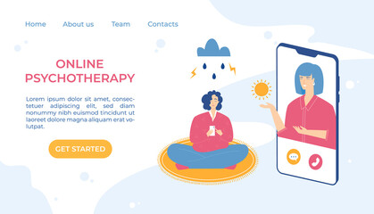 Online psychotherapy concept. Psychological counseling. Vector illustration.