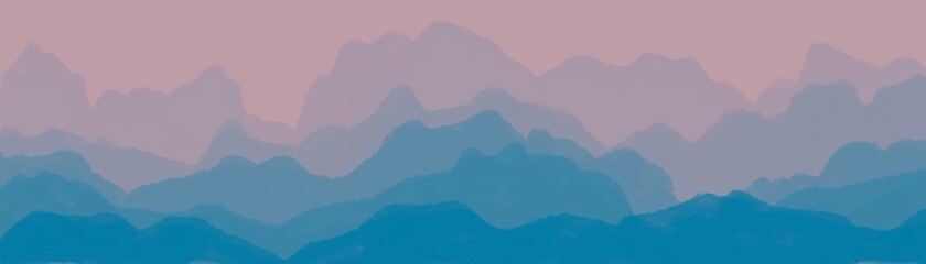 Fototapeta na wymiar Rosa e azzurro sfondo web banner con montagne 