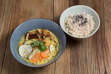 Vegan curry with tofu and vegetables.