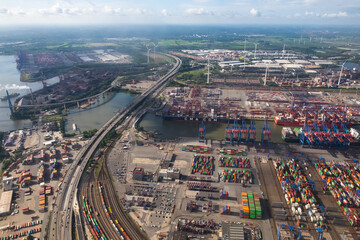 Fototapeta na wymiar Aerial view of the Port of Hamburg