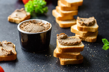 pate liver terrine chicken or goose duck meal fresh tasty snack on the table top view copy space food background 