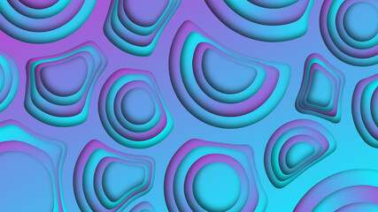 Abstract layered background with gradient shapes in blue and pink colors in papercut style