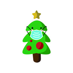 Vector image. Drawing of a nice Christmas tree with a mask. Image to decorate.