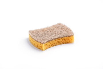 Kitchen cleaning sponge on white background. Scrub baige sponge design, close up Cleaning sponge.