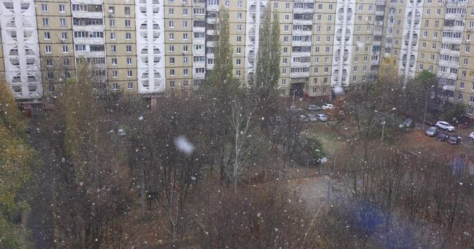 The first snow, slow motion 120 fps. Relaxation.