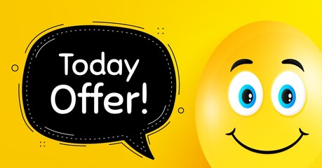 Today offer symbol. Easter egg with smile face. Special sale price sign. Advertising discounts symbol. Easter smile character. Today offer black speech bubble. Yellow egg background. Vector