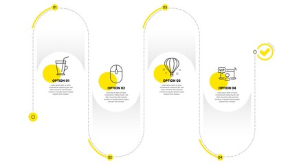 Air balloon, Computer mouse and Coffee cup line icons set. Timeline process infograph. Vip access sign. Sky travelling, Pc equipment, Latte drink. Exclusive privilege. Business set. Vector