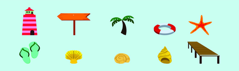 set of beach element cartoon icon design template with various models. vector illustration isolated on blue background