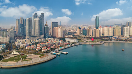 Fototapeta premium Shandong Qingdao city coastline aerial photography
