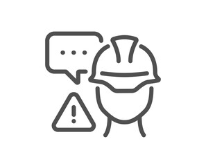 Builder warning line icon. Construction inspection sign. Constructor risk symbol. Quality design element. Linear style builder warning icon. Editable stroke. Vector