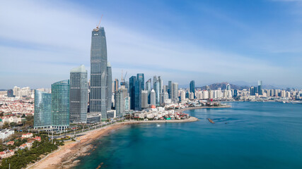 Fototapeta premium Shandong Qingdao city coastline aerial photography