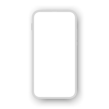 White air cellphone mockup isolated on white background. Empty blank screen for your content.