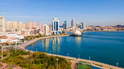Fototapeta premium Shandong Qingdao city coastline aerial photography
