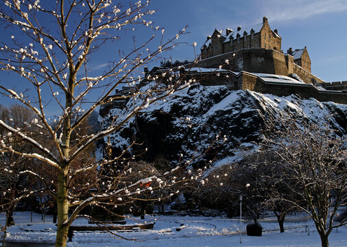 Edinburgh Castle, Scotland, In Winter. Taken From Princes Street Gardens
