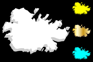 3D map of Antigua (Waladli or Wadadli, Antigua and Barbuda) - white, yellow, blue and gold - vector illustration