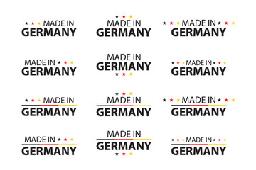 Vector set of German symbols with flags isolated on a white background. Made in Germany. Premium quality. German tricolor. Set for your infographics and templates