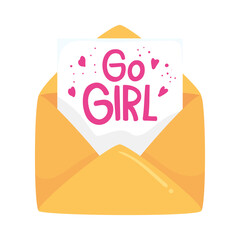 girl power lettering in envelope mail vector illustration design