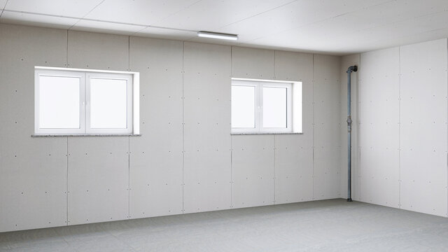 Gipskartonplatte im Trockenbau vom Keller bei Hausbau