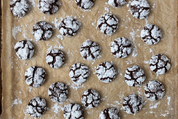 Homemade chocolate christmas crinkle cookies