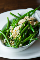 Green beans or haricots. Sautéed organic vegetable in olive oil, herbs, spices and salt and pepper. Classic American steakhouse, restaurant or bistro side dish.