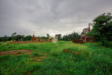 The background of a bridge or a walkway to admire the mountain scenery resembles a Phaya Naga mortgage statue, (Wat Phra Bat Phu Pan Kham) in Khon Kaen Province, Thailand.