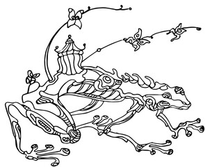 Fantasy reptile with a house on the back