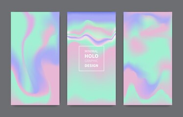 Holographic gradient neon vector illustration. Abstract background in pastel neon color. Design for social media. Set of stories templates. Mockup for personal blog.