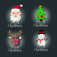 Christmas drawings. Vector image. Drawings of Santa Claus, tree, snowman, and a reindeer. Funny image to decorate.