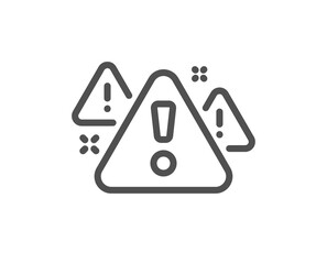 Warning line icon. Attention triangle sign. Caution alert symbol. Quality design element. Linear style warning icon. Editable stroke. Vector