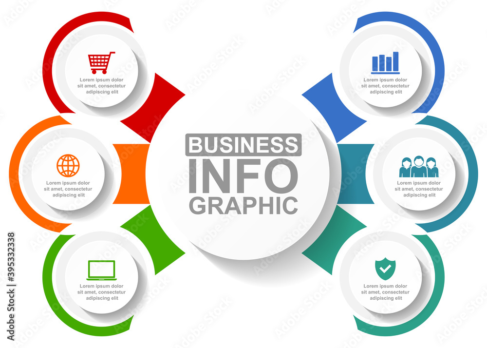Poster flat design business infographic vector template with 6 options